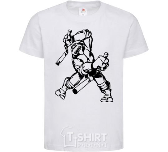 Kids T-shirt Turtle with nunchakus White фото