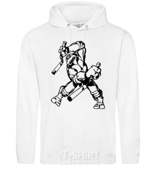 Men`s hoodie Turtle with nunchakus White фото