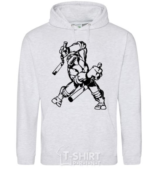 Men`s hoodie Turtle with nunchakus sport-grey фото