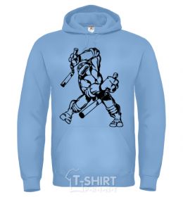 Men`s hoodie Turtle with nunchakus sky-blue фото