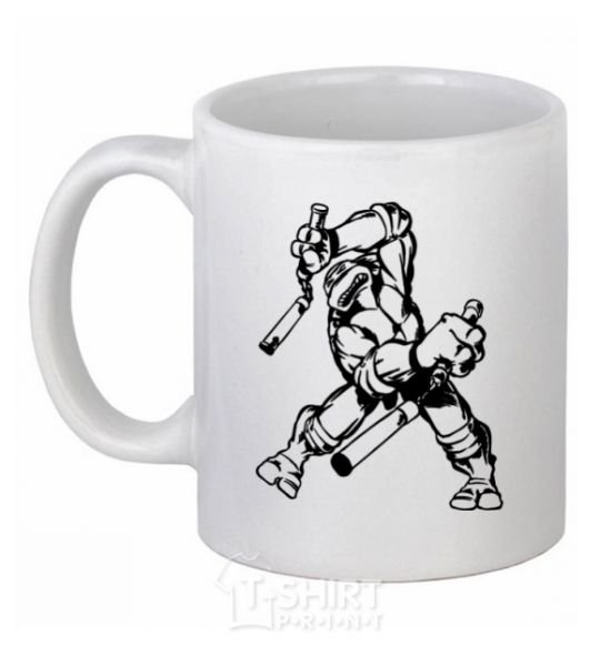 Ceramic mug Turtle with nunchakus White фото