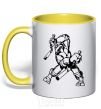 Mug with a colored handle Turtle with nunchakus yellow фото