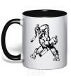 Mug with a colored handle Turtle with nunchakus black фото