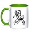 Mug with a colored handle Turtle with nunchakus kelly-green фото