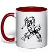 Mug with a colored handle Turtle with nunchakus red фото