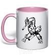 Mug with a colored handle Turtle with nunchakus light-pink фото