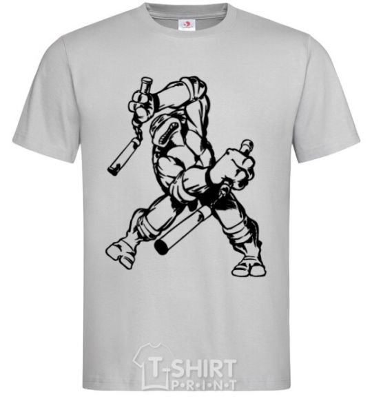 Men's T-Shirt Turtle with nunchakus grey фото