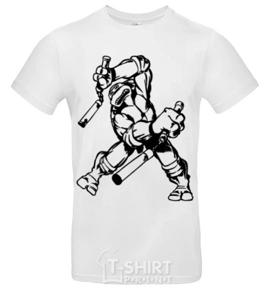 Men's T-Shirt Turtle with nunchakus White фото