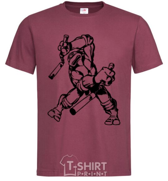 Men's T-Shirt Turtle with nunchakus burgundy фото