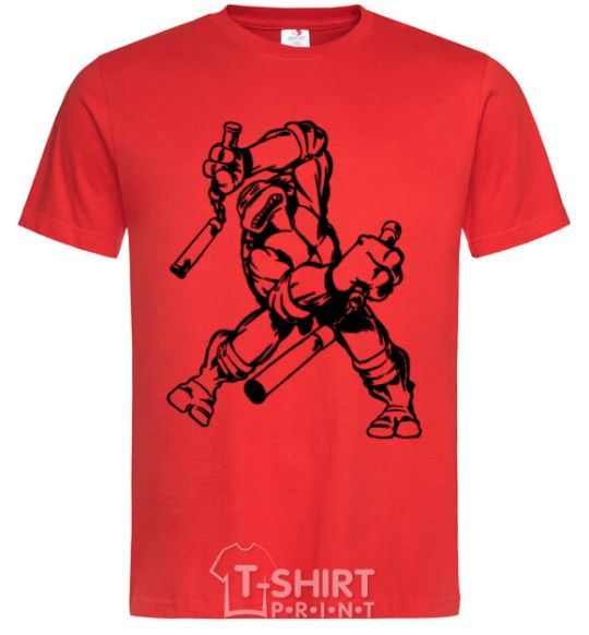 Men's T-Shirt Turtle with nunchakus red фото