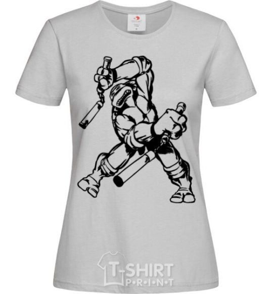 Women's T-shirt Turtle with nunchakus grey фото