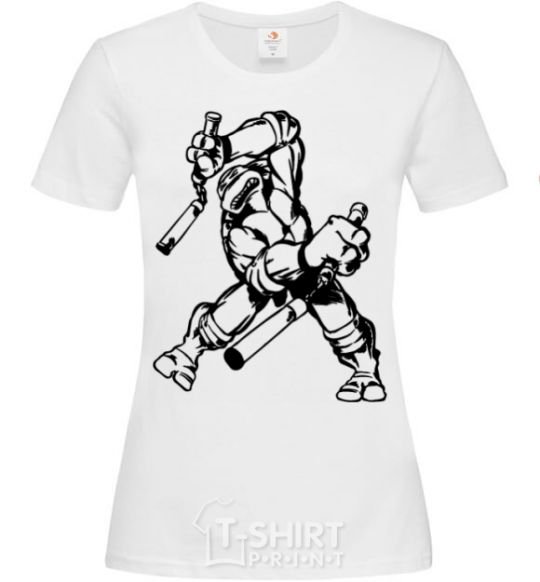 Women's T-shirt Turtle with nunchakus White фото