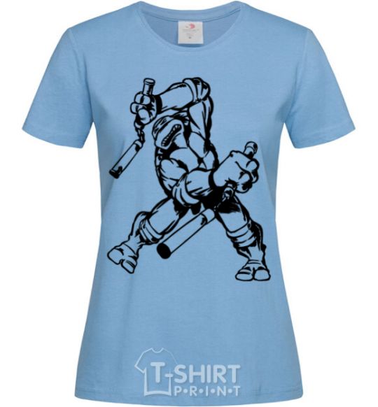 Women's T-shirt Turtle with nunchakus sky-blue фото