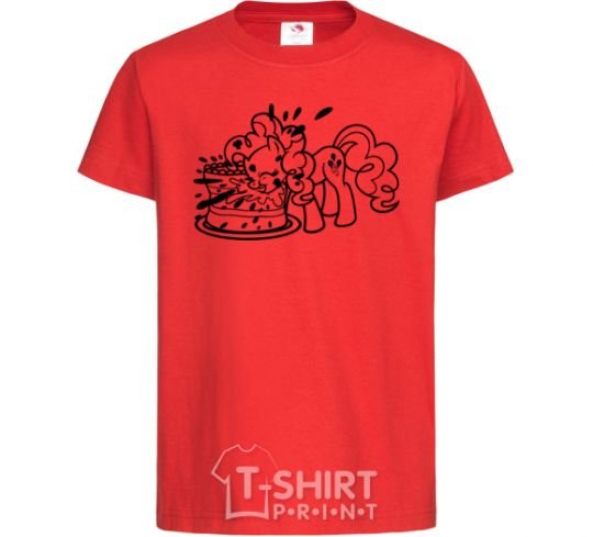 Kids T-shirt Pinkie Pie eats cake red фото