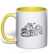 Mug with a colored handle Pinkie Pie eats cake yellow фото