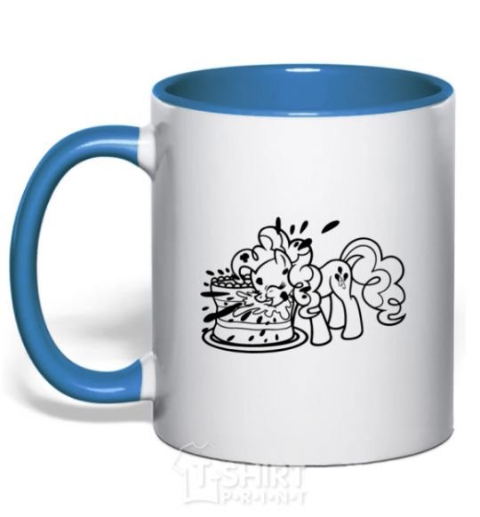 Mug with a colored handle Pinkie Pie eats cake royal-blue фото