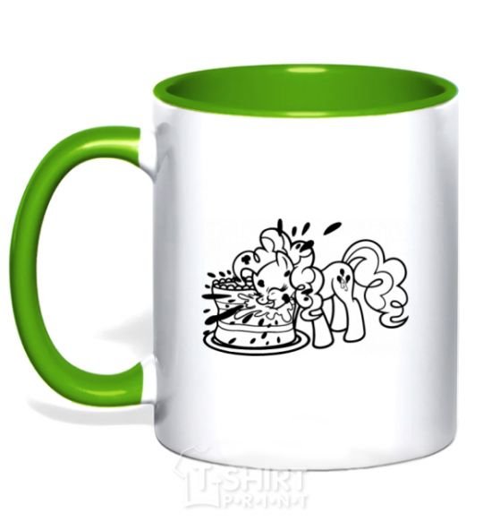 Mug with a colored handle Pinkie Pie eats cake kelly-green фото