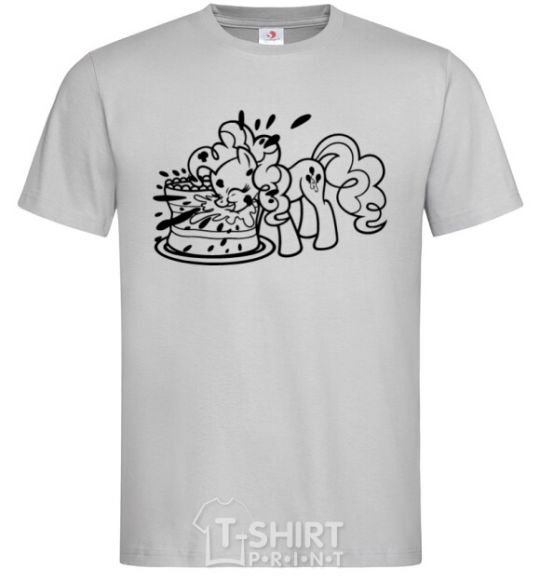 Men's T-Shirt Pinkie Pie eats cake grey фото