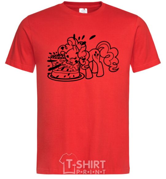 Men's T-Shirt Pinkie Pie eats cake red фото