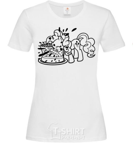 Женская футболка Пинки Пай кушает тортик Белый фото