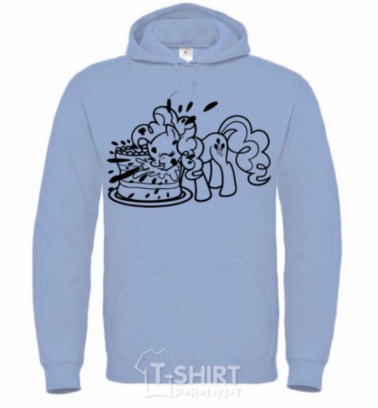 Men`s hoodie Pinkie Pie eats cake sky-blue фото