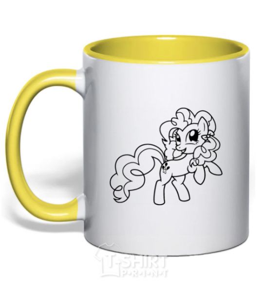 Mug with a colored handle Pinkie Pie with a bow yellow фото