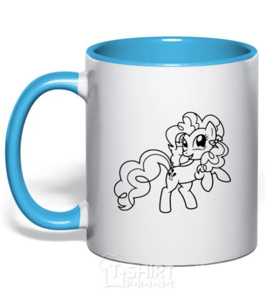 Mug with a colored handle Pinkie Pie with a bow sky-blue фото