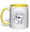 Mug with a colored handle A pony in a circle yellow фото
