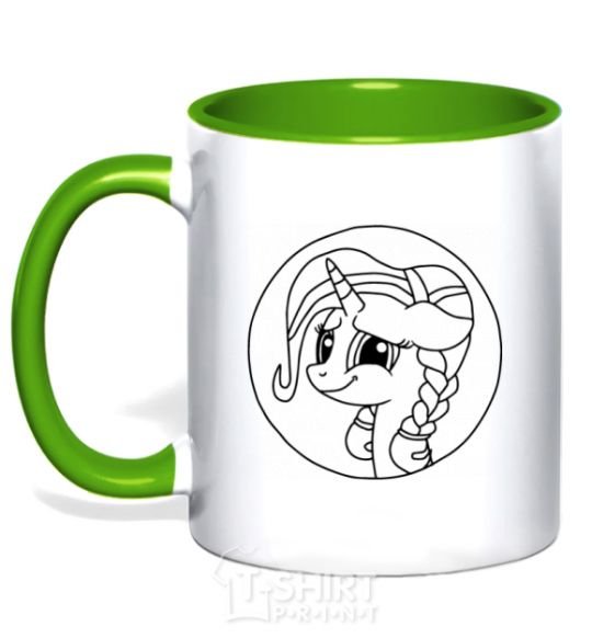 Mug with a colored handle A pony in a circle kelly-green фото