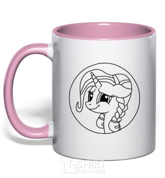 Mug with a colored handle A pony in a circle light-pink фото