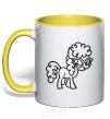 Mug with a colored handle A pony with glasses yellow фото