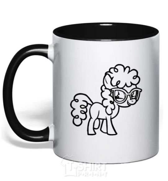 Mug with a colored handle A pony with glasses black фото