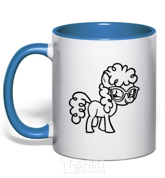 Mug with a colored handle A pony with glasses royal-blue фото