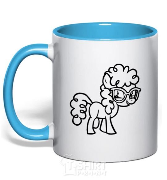 Mug with a colored handle A pony with glasses sky-blue фото