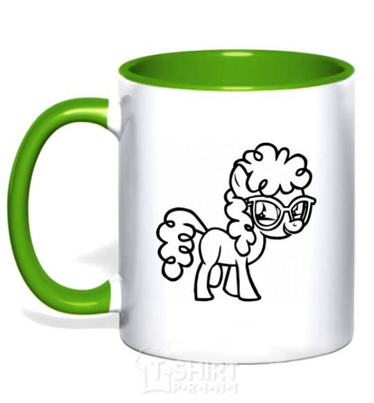 Mug with a colored handle A pony with glasses kelly-green фото