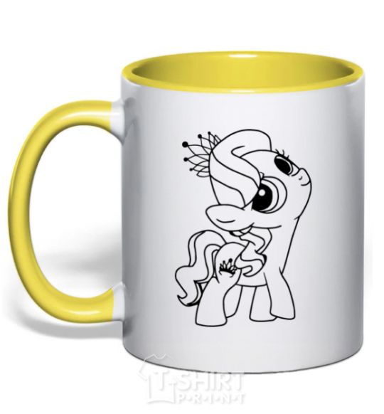Mug with a colored handle A pony with a crown yellow фото