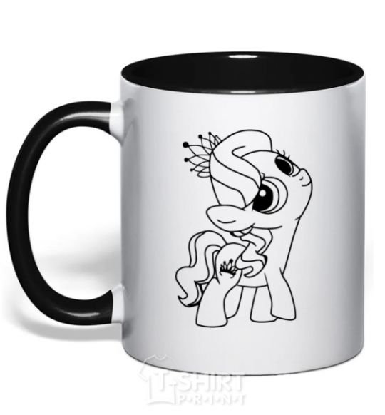 Mug with a colored handle A pony with a crown black фото