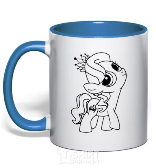 Mug with a colored handle A pony with a crown royal-blue фото