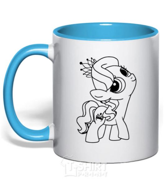Mug with a colored handle A pony with a crown sky-blue фото