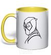 Mug with a colored handle Deadool s head yellow фото
