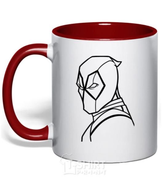Mug with a colored handle Deadool s head red фото
