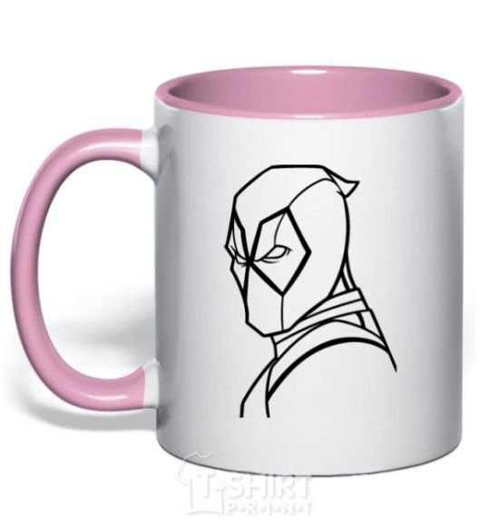 Mug with a colored handle Deadool s head light-pink фото