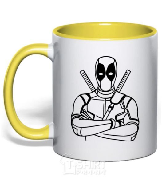 Mug with a colored handle Deadool yellow фото