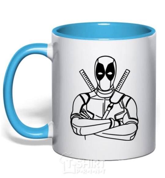 Mug with a colored handle Deadool sky-blue фото