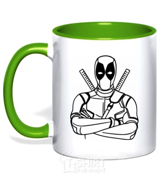Mug with a colored handle Deadool kelly-green фото