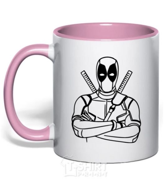 Mug with a colored handle Deadool light-pink фото