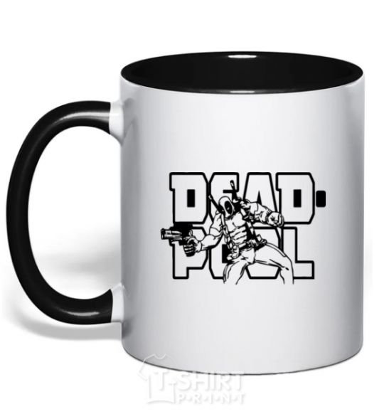 Mug with a colored handle Deadpool black фото
