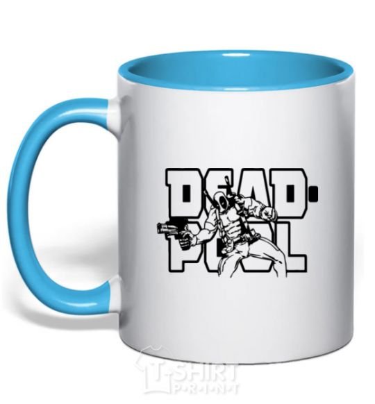 Mug with a colored handle Deadpool sky-blue фото