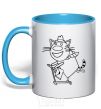 Mug with a colored handle A cat on a scooter sky-blue фото