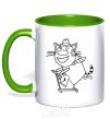 Mug with a colored handle A cat on a scooter kelly-green фото